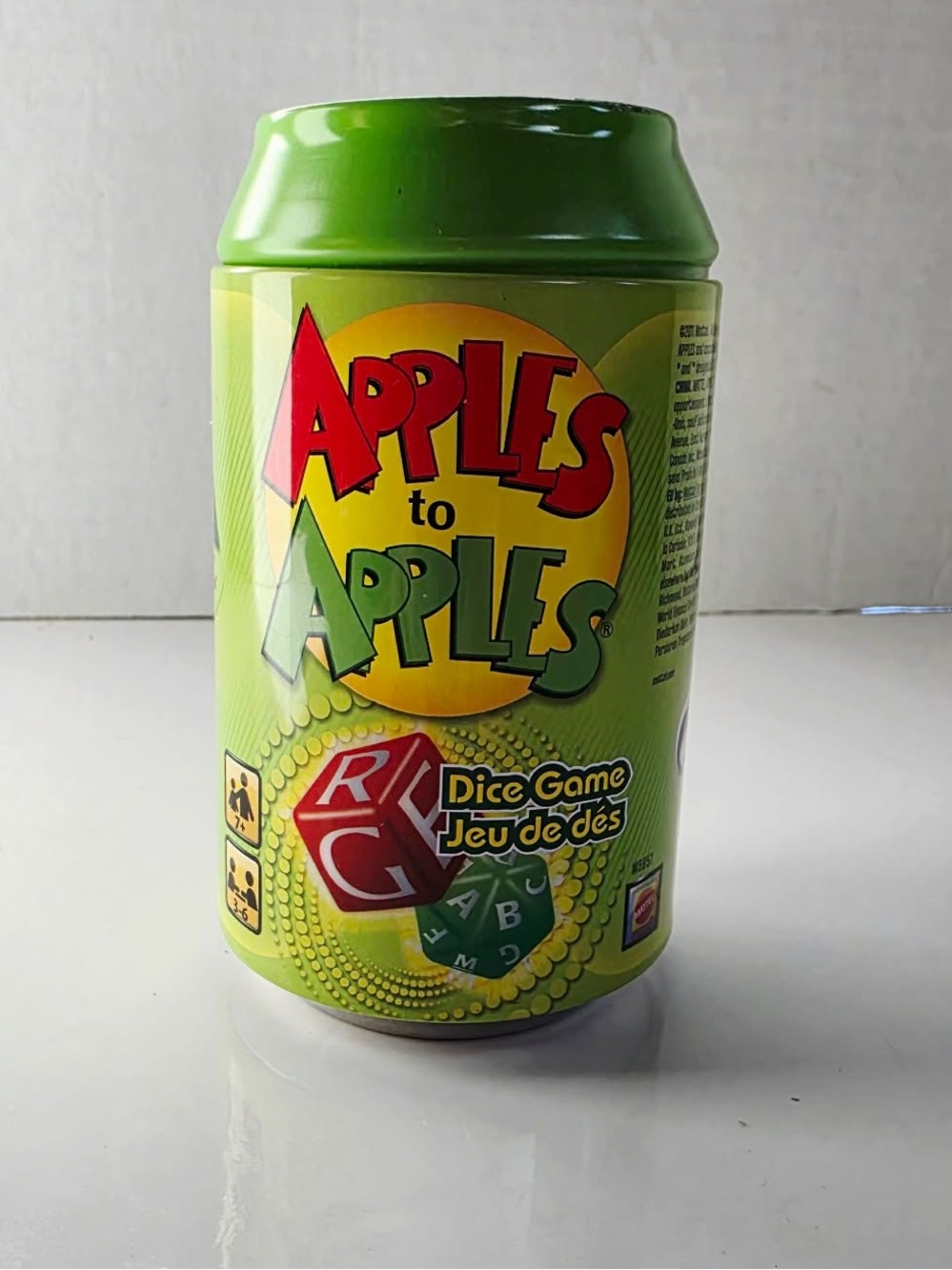 Apples to Apples Dice Game Tin Soda Can Travel Game Mattel Games